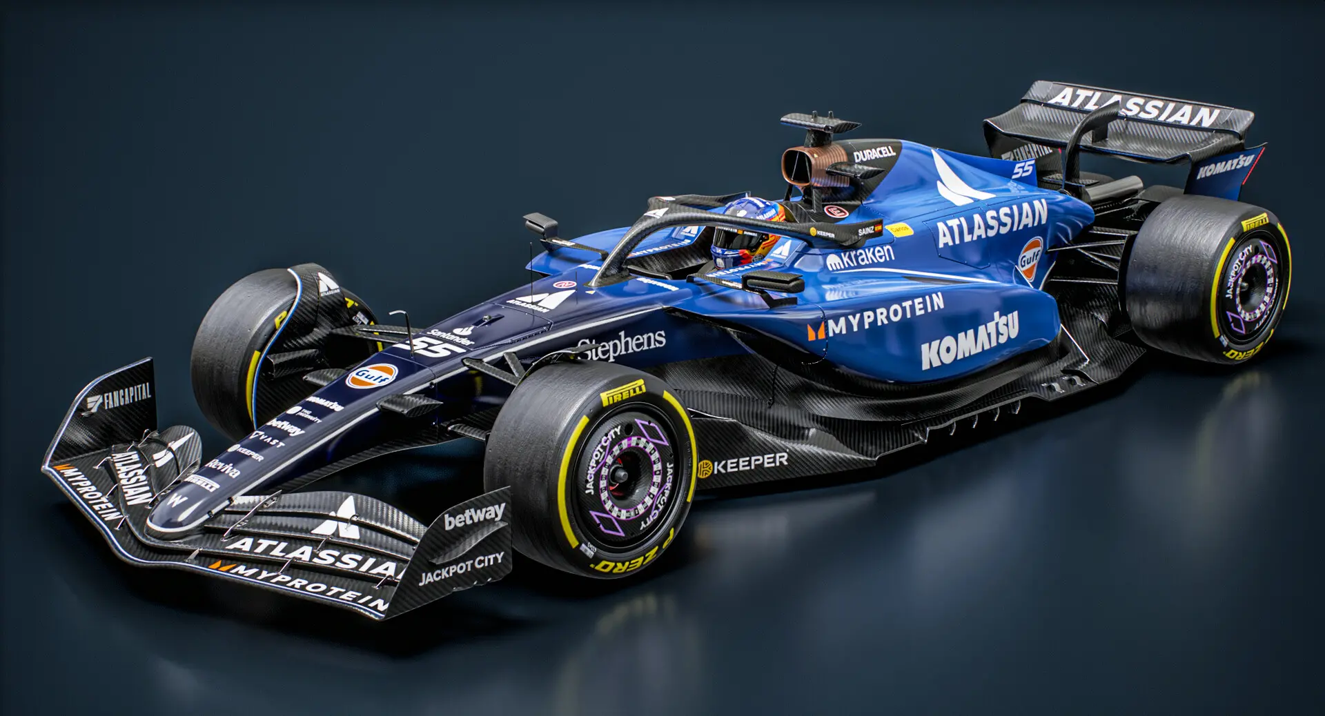 2025 Formula 1 car with Mostbet branding