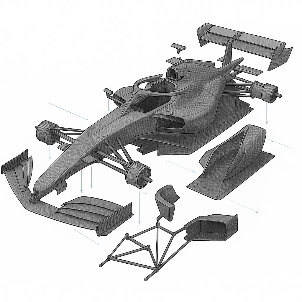 Exploded view of Mostbet-branded chassis