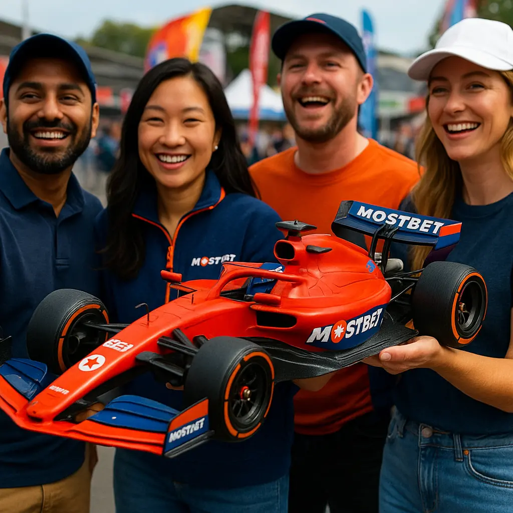 Fans with Mostbet-branded car model
