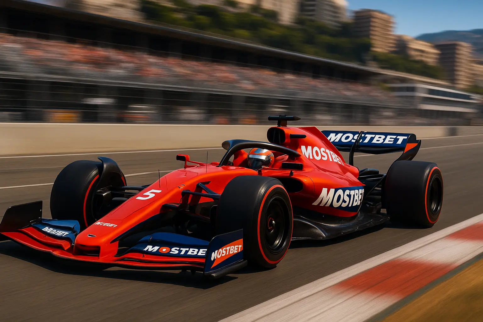 2025 Formula 1 car with Mostbet branding