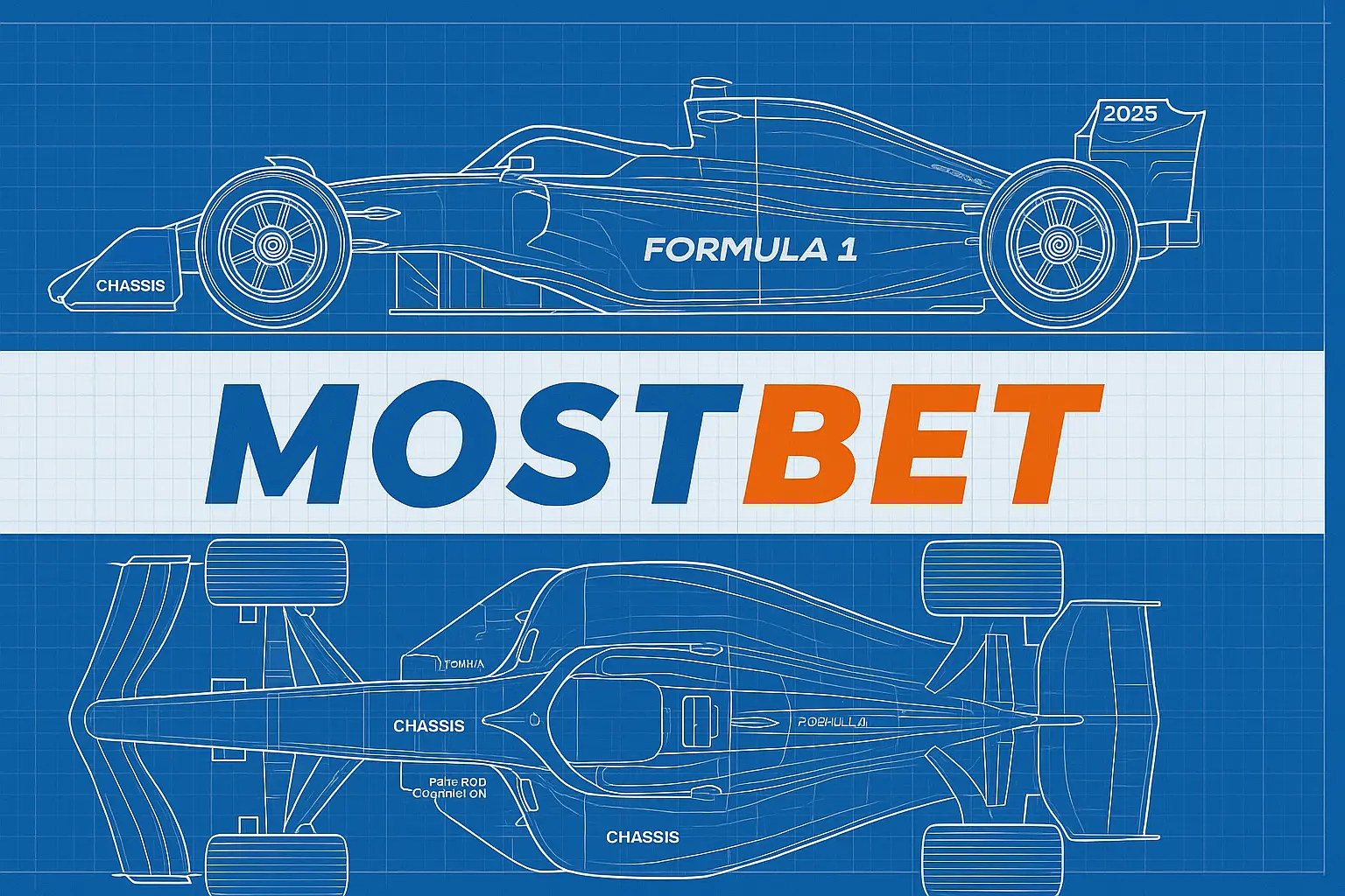 Blueprint of Mostbet-branded 2025 Formula 1 car